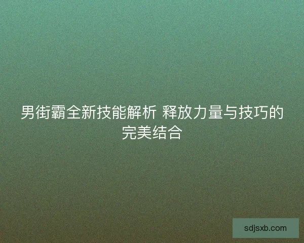 男街霸全新技能解析 释放力量与技巧的完美结合