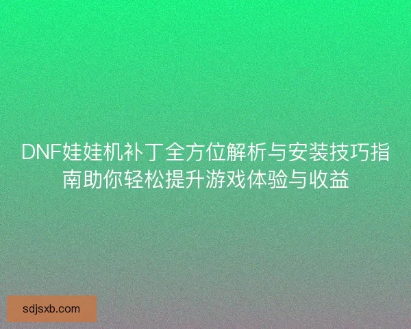 DNF娃娃机补丁全方位解析与安装技巧指南助你轻松提升游戏体验与收益