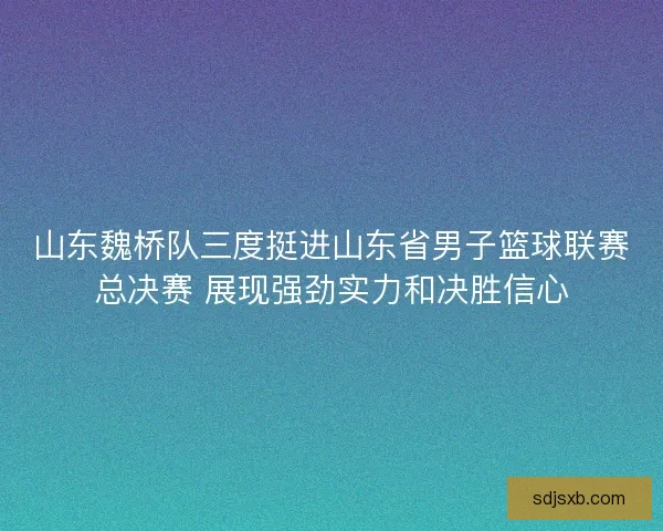 山东魏桥队三度挺进山东省男子篮球联赛总决赛 展现强劲实力和决胜信心